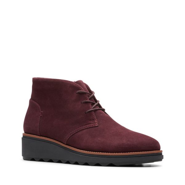 Clarks Womens Sharon Hop Ankle Boots Burgundy | UK-7423189